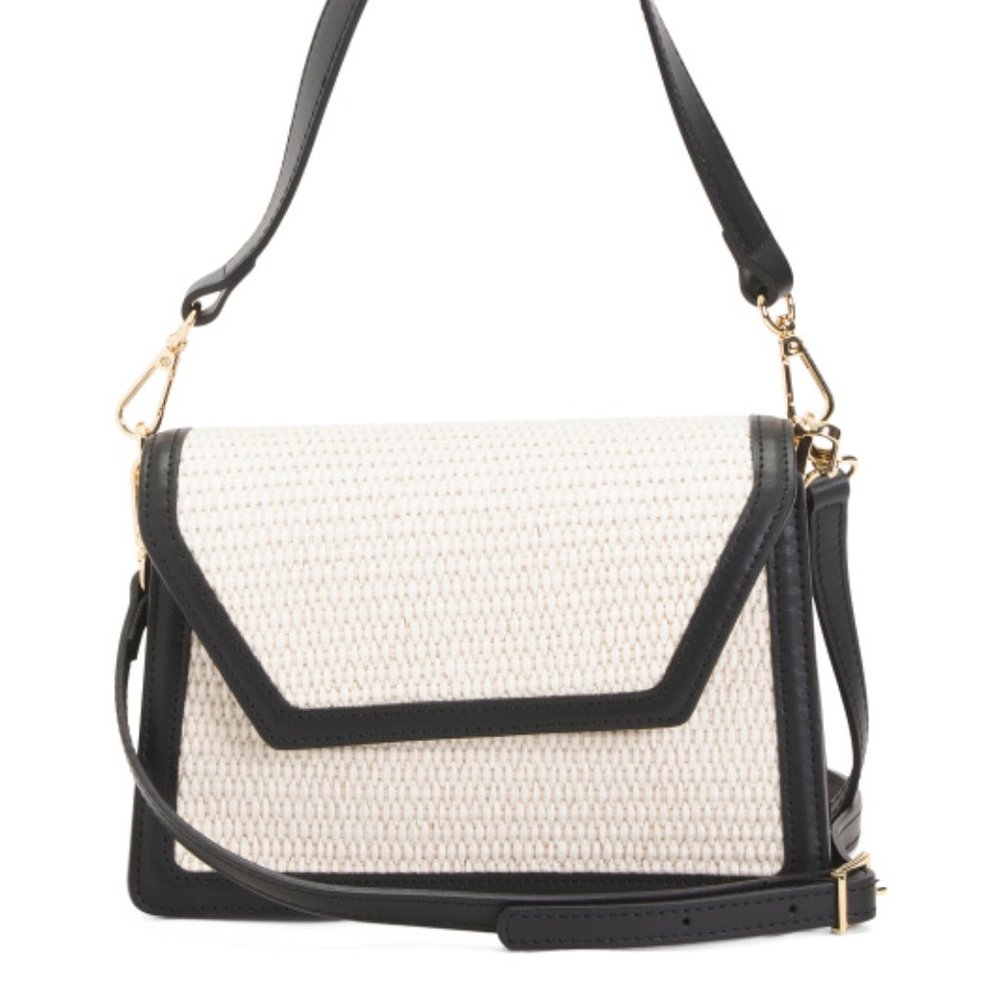 New Roberta Rossi Made In Italy Leather Geometric Flap Over Shoulder Bag
